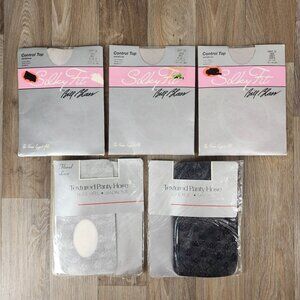 Lot of 5 Vintage Control Top & Textured Panty Hose Size A & B Grey Blk/Wht Nylon